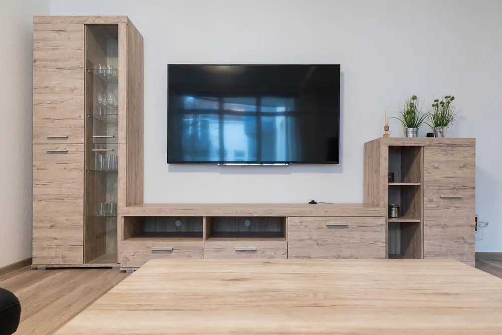 Corner sofa with a wooden coffee table
