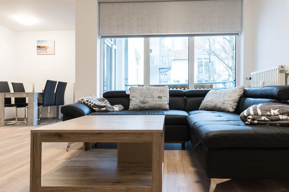 Leather sofa with coffee table